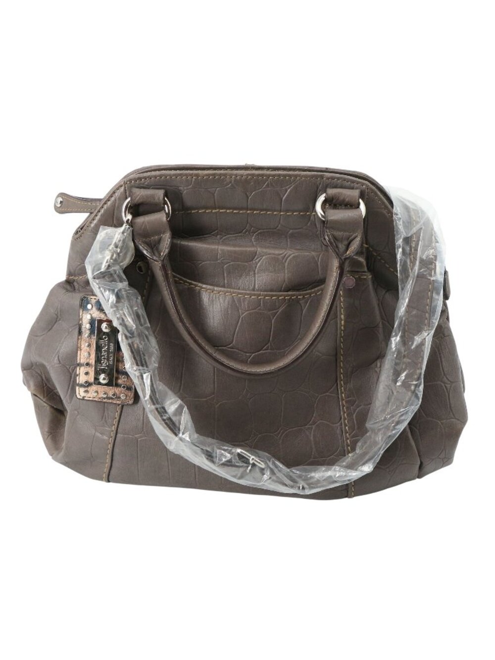 New Tignanello Croc Embossed Gray Leather Satchel Bag Shoulder Handbag Purse